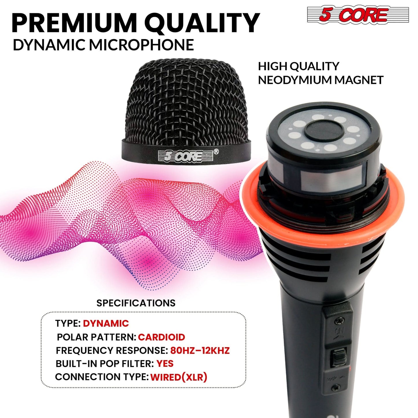 5Core XLR Microphone Dynamic Mic Karaoke Singing Studio Mics Handheld Microfono