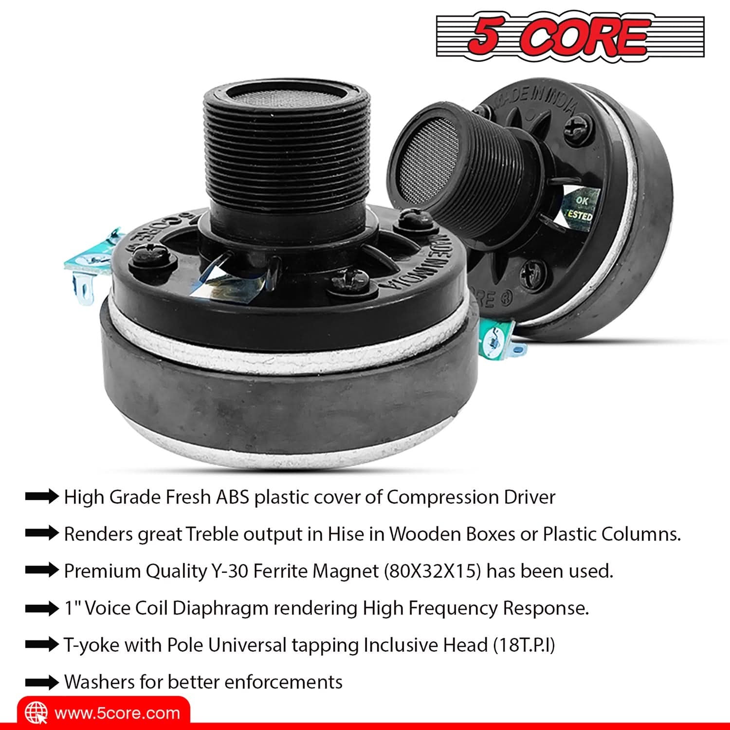 5Core PA Horn Speaker 200W Peak Power Tweeter Diaphragm + 4X10 Inch Screw-On Horn