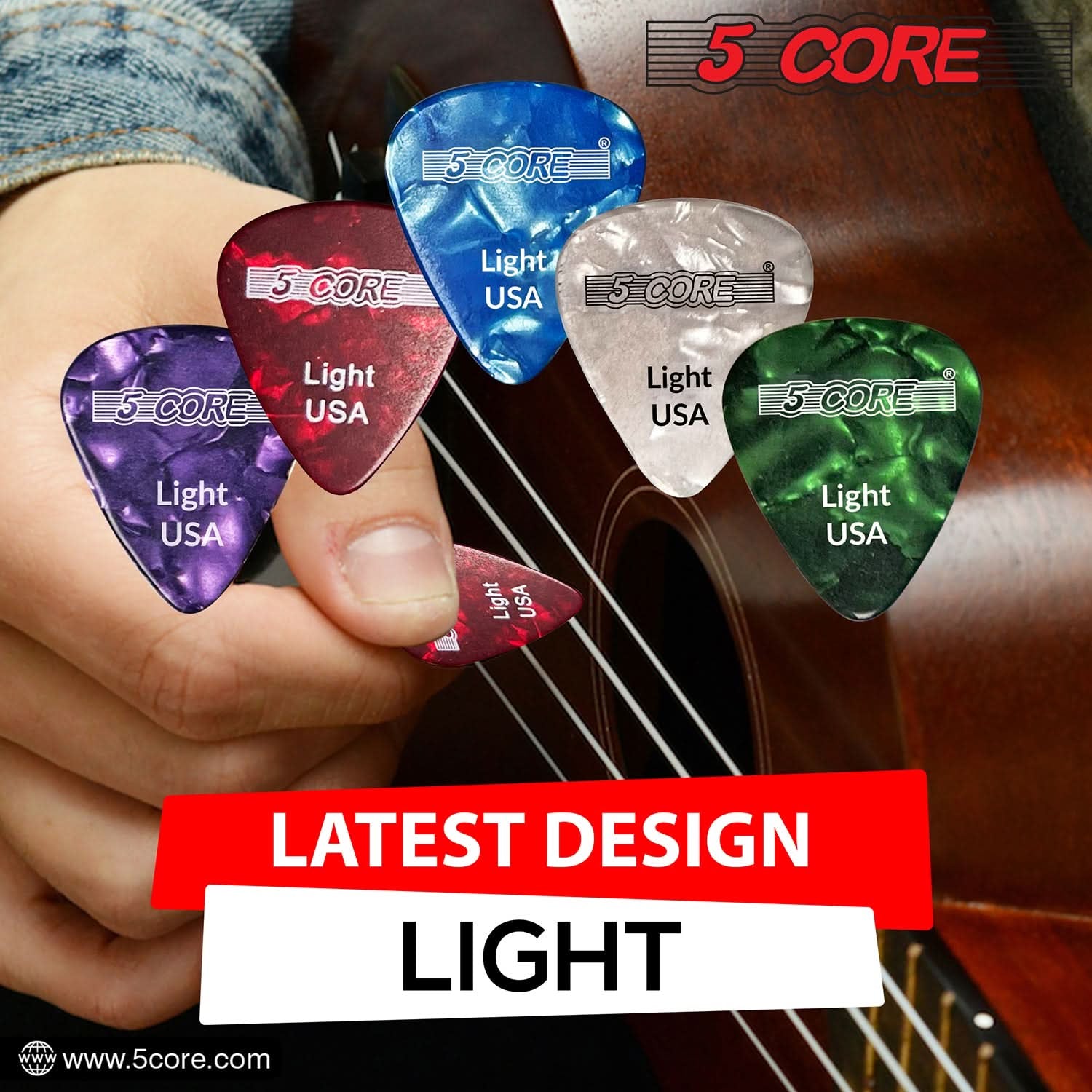 5Core Guitar Picks Celluloid Light Gauge 0.46Mm Pick - Acoustic Electric Bass Guitars WHITE