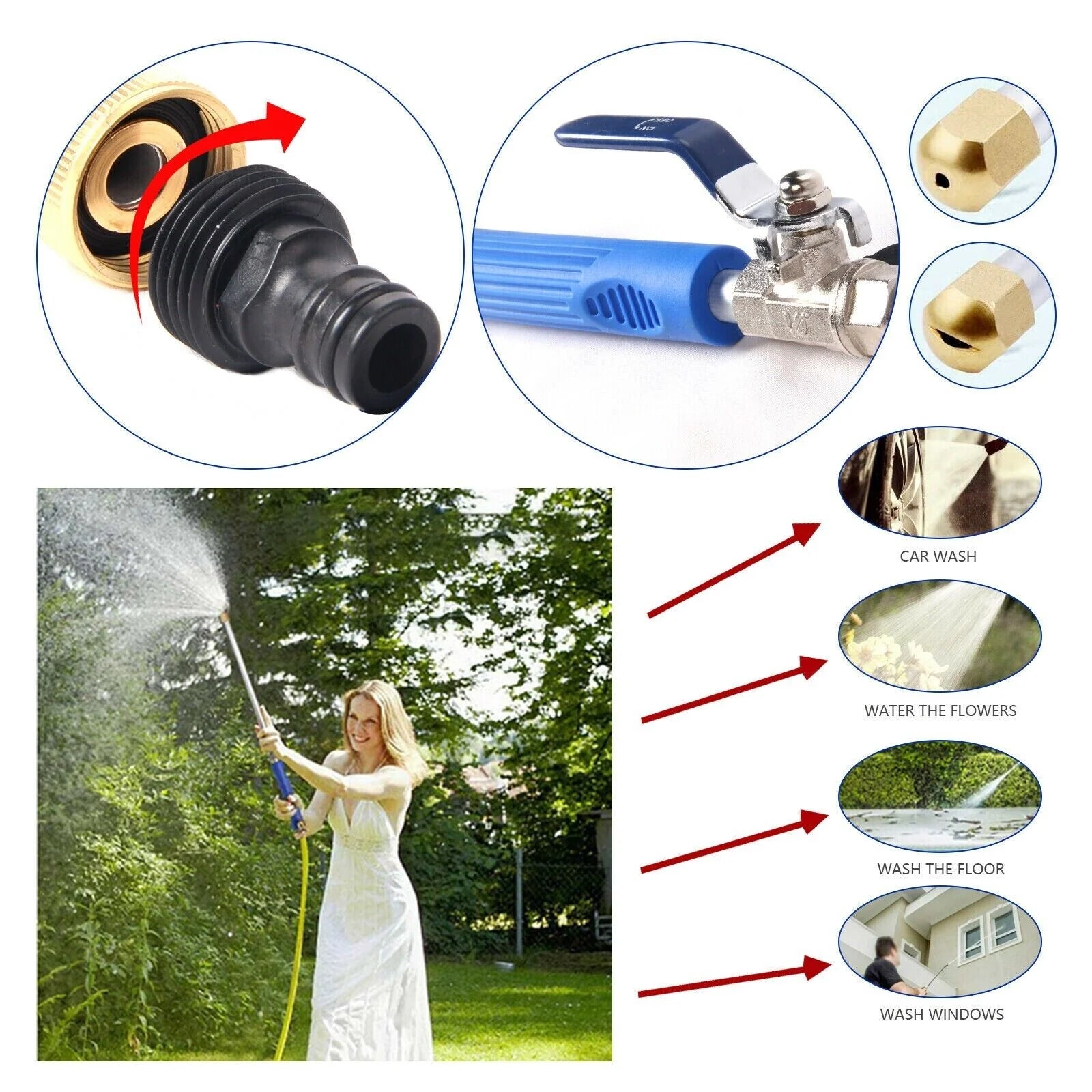 High Pressure Power Washer Water Spray Gun Nozzle Wand Attachment Garden Hose