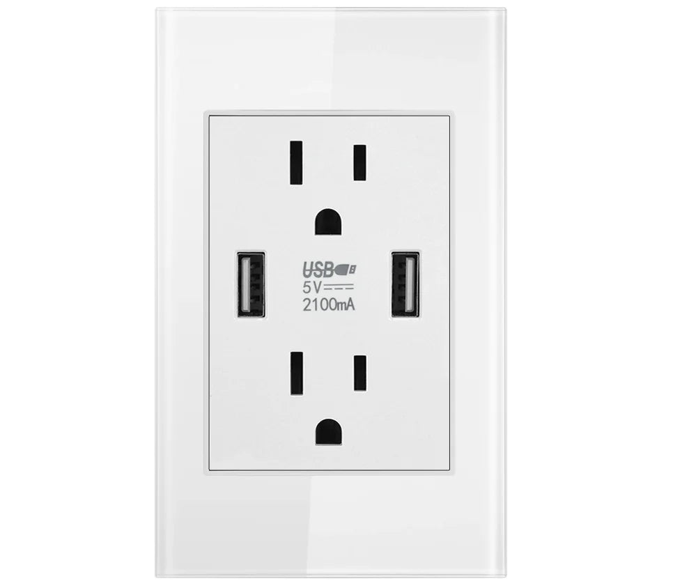 Dual USB Wall Outlet Port 15A Power Socket Charger AC Receptacle Plate Panel 110