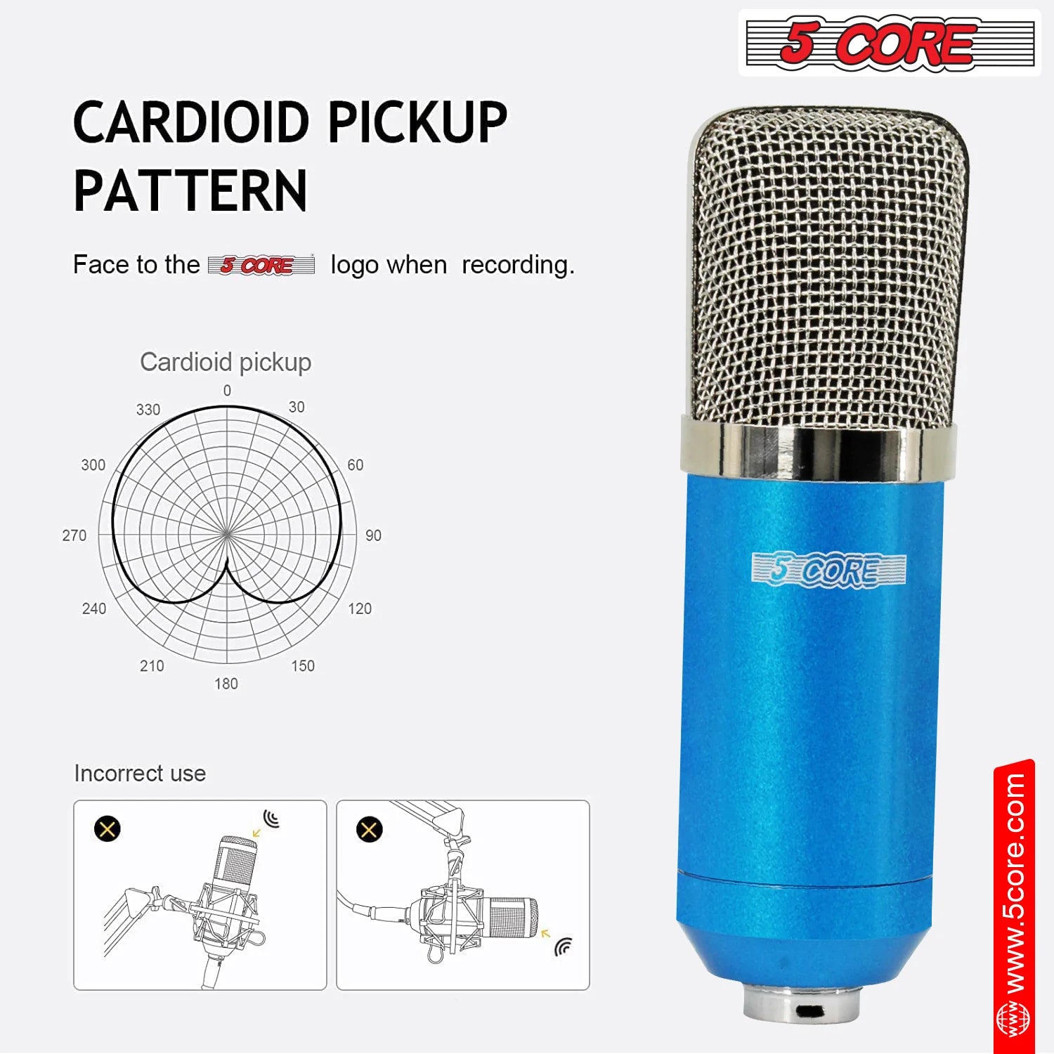 5Core Recording Microphone Podcast Bundle Professional Condenser Cardioid Mic Kit W Desk Stand BLUE