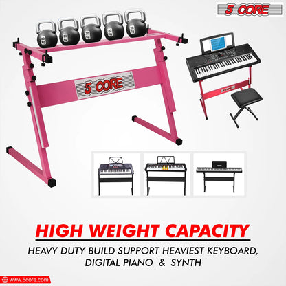 5 Core Keyboard Stand Z Style Height Adjustable Sturdy Piano Riser Lift Holder Stands PINK