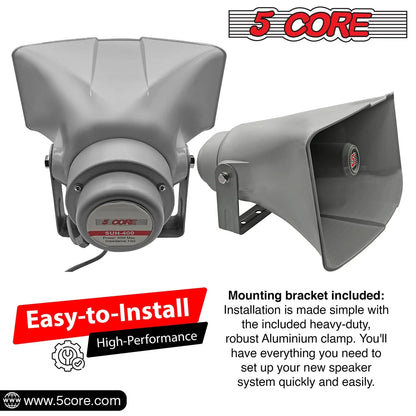 5 Core PA Horn Speaker Outdoor 8X16" Siren Loudspeaker • 40W RMS Loud Megaphone Driver Horn