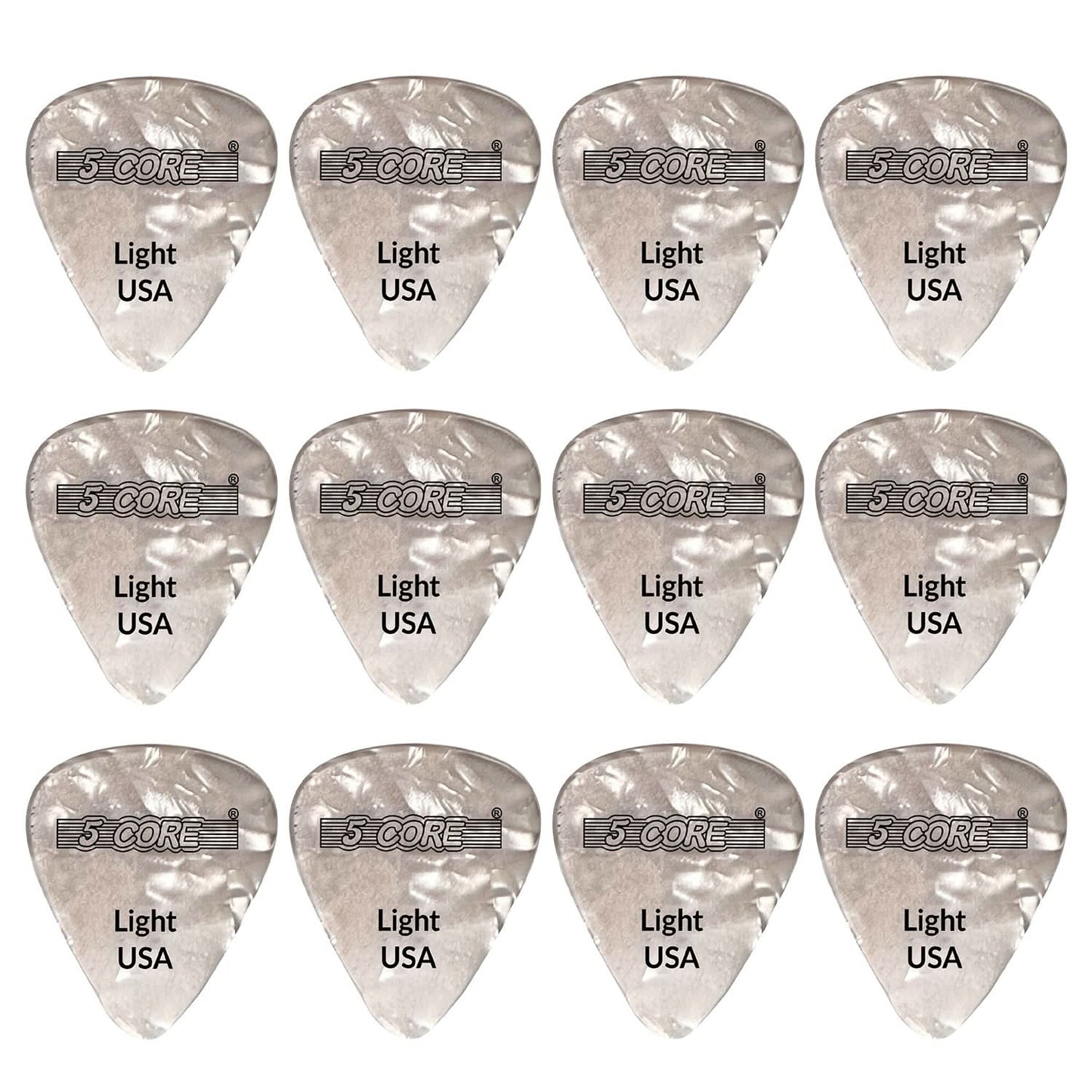 5Core Guitar Picks Celluloid Light Gauge 0.46Mm Pick - Acoustic Electric Bass Guitars WHITE