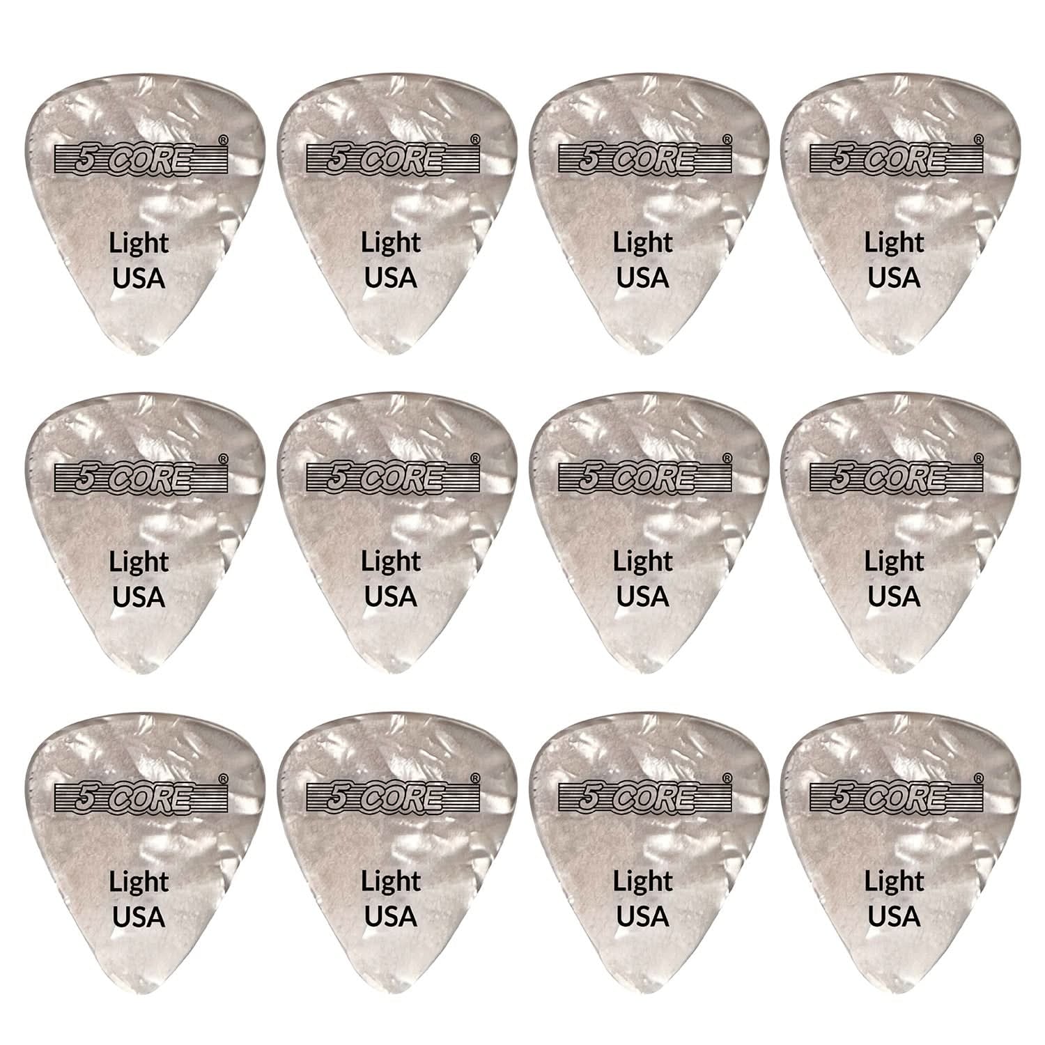 5Core Guitar Picks Celluloid Light Gauge 0.46Mm Pick - Acoustic Electric Bass Guitars WHITE