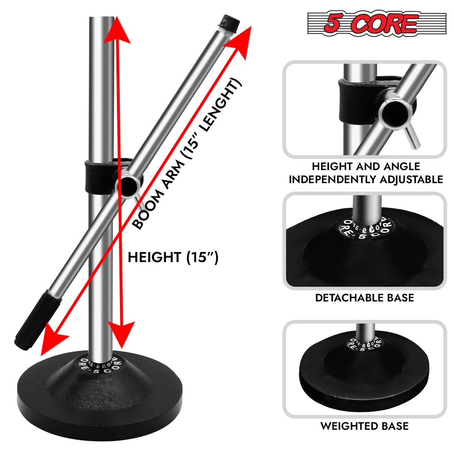 5Core Desktop Mic Stand Universal Desk Microphone Holder Table Top round Base Stands