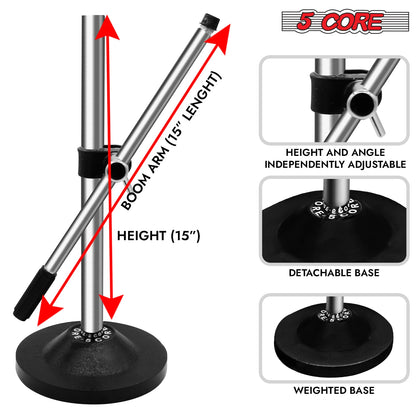 5Core Desktop Mic Stand Universal Desk Microphone Holder Table Top round Base Stands