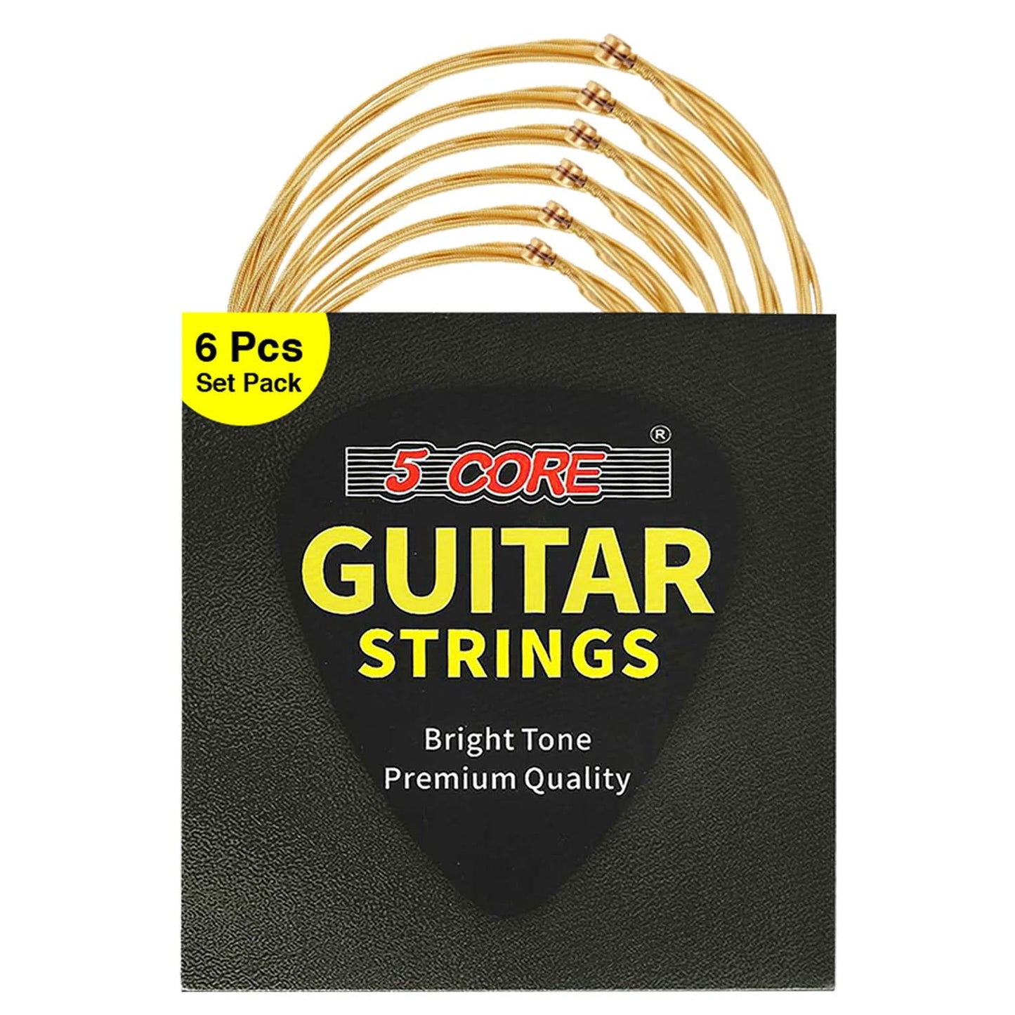 5Core Acoustic Guitar Strings 0.010-0.047 Steel Gauge Heavy Duty W Bright Tone for 6 String Guitars