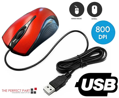 USB 2.0 Optical Wired Scroll Wheel Mouse for PC Laptop Notebook Desktop Red Mice